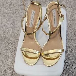 Saks Fifth Avenue Metallic Gold Sandals 4in Heels